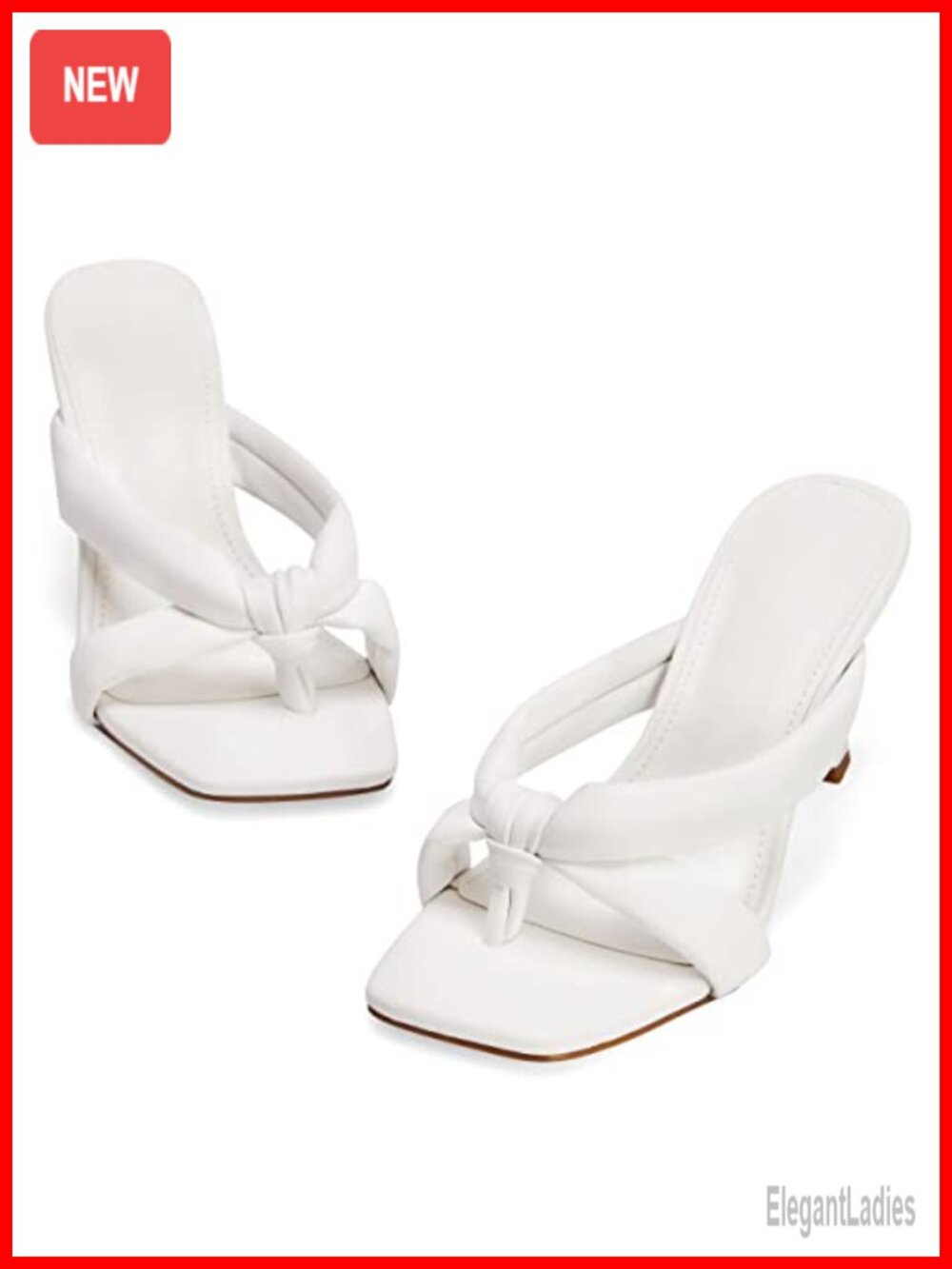 Faux Leather Kitten Heel Thong Sandals Square Toe Mules for Women